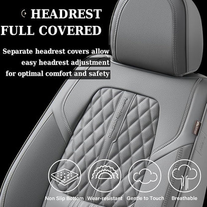 Coverado Seat Covers, Car Front Seat Covers with Backrest, Nappa Leather Car Seat Protectors,Waterproof &Breathable,Anti-Slip Automotive Seat Cushion, Universal Fit for Most Vehicles,2Pcs Gray