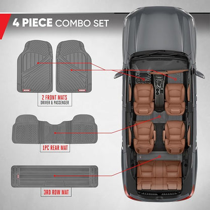 Motor Trend 3-Row Heavy Duty Rubber Floor Mats & Liners for Car SUV Van, Front 2nd & 3rd Row Durable Polymerized Latex Full Interior Protection, Extra-High Ridgeline Design, Gray