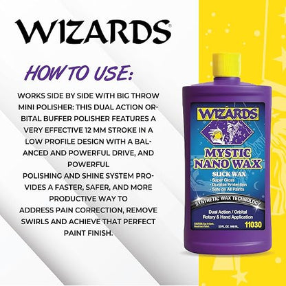 Wizards Mystic Nano Car Wax Polish - Protects and Provides Extreme Gloss and Slickness - Safe For All Paint and Clear Types Car Polishing Compound - For Both Machine and Hand Use - 32 oz