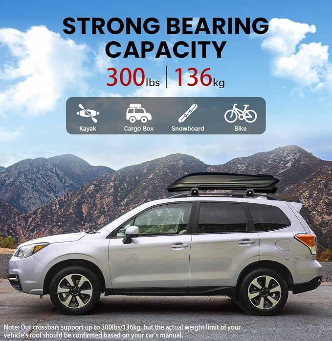 Roof Rack Cross Bars Compatible with Subaru Forester 2014-2026 (Not for Wilderness), 300lbs Aluminum Lockable Heavt Duty Roof Rails Crossbar with Lock for Rooftop Cargo Bars Luggage Rack Bike