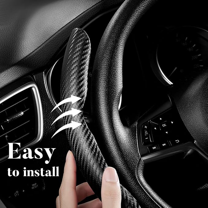 Carbon Fiber Steering Wheel Cover, Snap on Car Steering Wheel Cover Set Accessories 3pcs Wrap Grip Non Slip Protector Universal Matte Black
