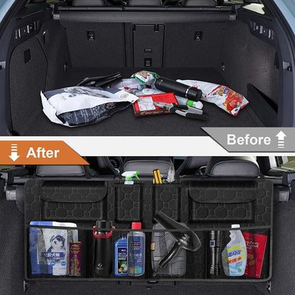 esouler Car Trunk Organizer, Super Capacity Backseat Car Organizer for SUV/Truck/MPV(42"*18"), Hanging Car Storage Organizer with 8 Pocekts, Car Accessories for Women and Men- Black