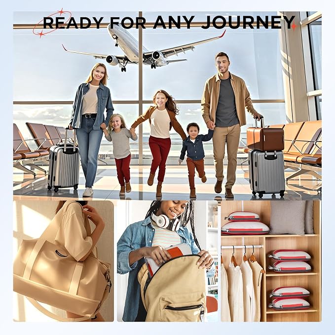 OlarHike 10 Set Compression Packing Cubes for Travel Essentials,Compressible Expandable Packing Cubes for Suitcase,Luggage Garment Bags with Over 99 pcs of Mesh Holes(Orange)