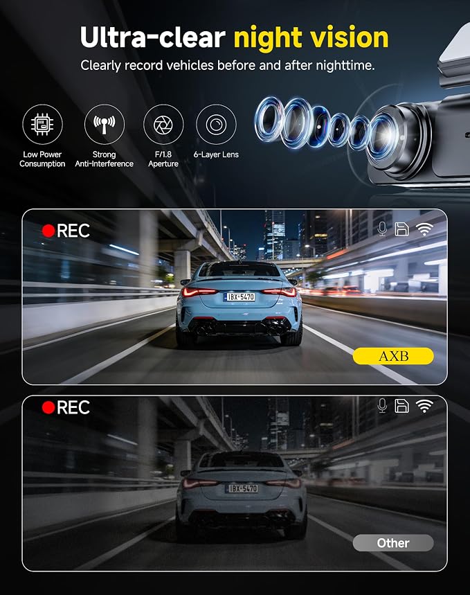 AXB Dash Cam Front and Rear: 4K+2.5K Dashcam with 5G WiFi APP Control & 64GB Card - Dual Dash Camera for Cars with 24H Parking Mode Night Vision Loop Recording Emergency Lock (V3)
