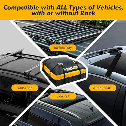MaxxHaul Rooftop Cargo Bag 15 Cu Ft - Waterproof Universal Car Roof Carrier with Luggage Lock - No Rack Needed - Anti-Slip Mat - 100 lb Capacity - for Cars & SUV's (50719)