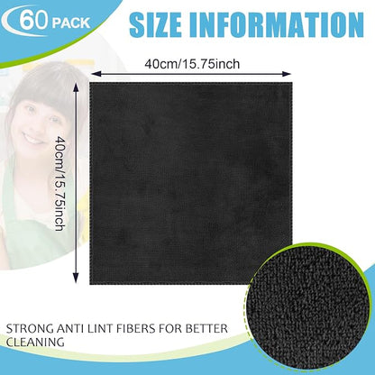 Nuenen Microfiber Cleaning Cloths for Cars 16 x 16 Inch Ultra Absorbent Car Towels Drying Reusable Cleaning Supplies House Kitchen Window Microfiber Towel(Black,60 Pcs)