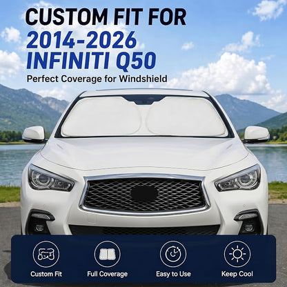 Custom Fit Windshield Sun Shade for Infiniti Q50 2014-2026 | Custom Fit Windshield Cover, Blocks UV Rays, Double-Layer Heat Shield, Durable Frame, Easy Fold & Storage