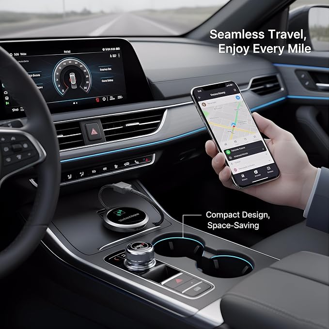 2-in-1 Wireless CarPlay Adapter 2026 for Apple iPhone & Android Auto Adapter, Plug&Play CarPlay Dongle Converter, Fast Auto-Connect,Compact Design Fast Stable Connection with USB/USB-C Port (Grey)