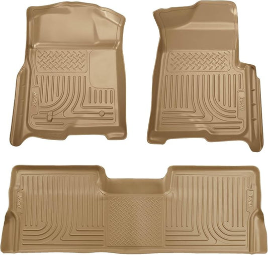 Husky Liners Weatherbeater Floor Mats | Fits 2009-2014 Ford F-150 SuperCrew (Crew Cab) w/Out Manual Shifter (Footwell Coverage) | Front & 2nd Row, 3-pc Tan - 98333