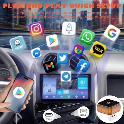 Wireless CarPlay Adapter Compatible with Apple CarPlay 2026 Upgraded Mini Design,USB/USB-C Plug and Play,Stable Low-Latency Connection for iPhone & Android