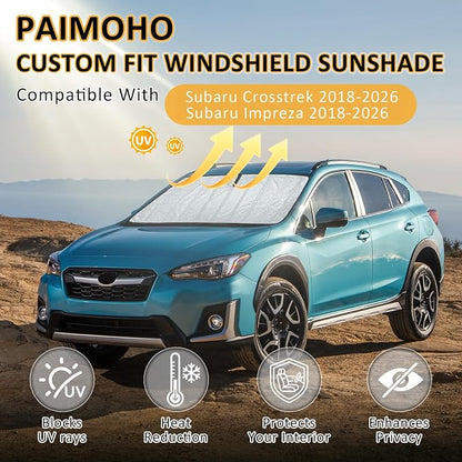 Thickened Sun Shade for Subaru Crosstrek 2018-2026 Impreza | Accordion Front Window Sunshade Aluminum Reflective UV Protection Shield, Foldable Sun Visor with Storage Bag Car accessories