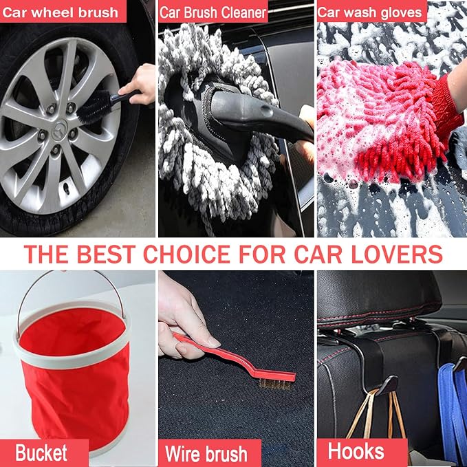 LIANXIN Car Wash Kit with Foam Gun, Car Cleaning, Car Wash Detailing Kit | Car Washing Kit High-Pressure Foam Spray Microfiber Collapsible Bucket Cleaning Detailing Brush Ideal for Home Car Detailing