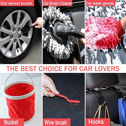 LIANXIN Car Wash Kit with Foam Gun, Car Cleaning, Car Wash Detailing Kit | Car Washing Kit High-Pressure Foam Spray Microfiber Collapsible Bucket Cleaning Detailing Brush Ideal for Home Car Detailing