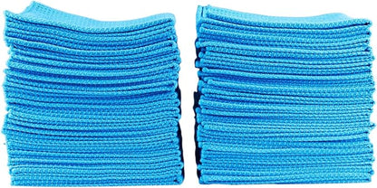 Tommy Blue Waffle Weave Microfiber Towels 16"x16" 340 GSM 120 Count | Streak-Free Glass, Super Absorbent, Lint-Free, Professional Car Detailing