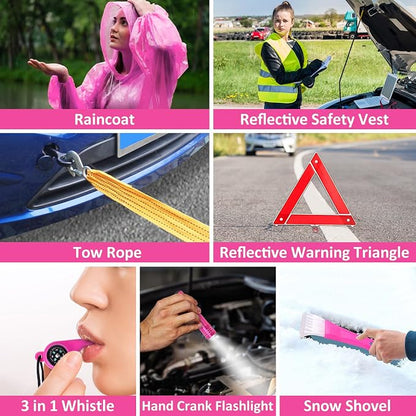 Car Emergency Kit with Portable Air Compressor - Roadside Emergency Kit for Vehicles, Winter Car Safety Roadside Assist Kit, Emergency Car Kit for Teen Girl and Ladies M-75