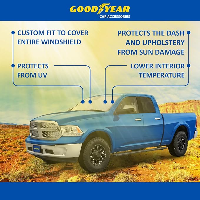 Goodyear Foldable Windshield Sunshade for Dodge Ram 1500 2009-2018, Truck car Accessories, Sunshade Cover, Sun Shade Car Windshield, Window Sun Blocker - GY008243