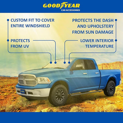 Goodyear Foldable Windshield Sunshade for Dodge Ram 1500 2009-2018, Truck car Accessories, Sunshade Cover, Sun Shade Car Windshield, Window Sun Blocker - GY008243