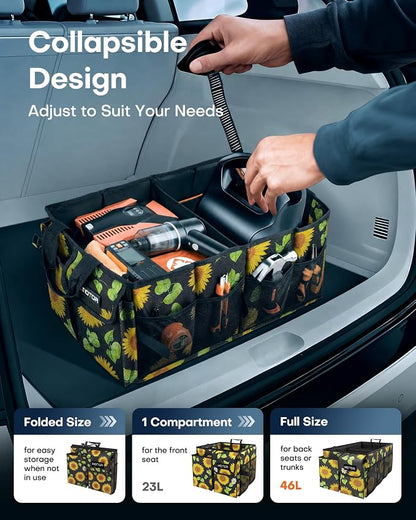 HOTOR Trunk Organizer - Car Organizer, Foldable Trunk organizer for SUVs & Sedans, Sturdy Car Organization for Car Accessories, Tools, Sundries, Sunflower, 2 Compartments, 21.3"×12.6"×10.6"
