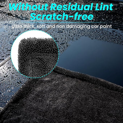 2 Pack 1300 GSM Car Drying Towel,Double-Sided Microfiber Towels for Cars(24'' x 36''&16 ''x 16''),Extra Large Ultra Absorbent,Without Residual Lint,Scratches or Water Spots