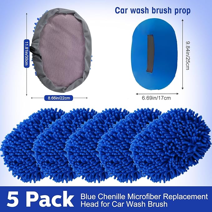 Layhit 5 Pcs Car Wash Mitt Set, Brush Not Included, Microfiber Mitt Cleaning Car Truck Washing Tools Kit RV Pickup Chenille Scratch Replacement (Royal Blue)