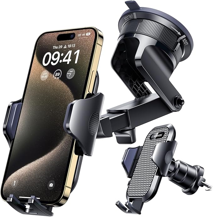 [True Military-Grade] Car Phone Holder VANMASS [Upgraded Strongest Suction&Clip] Cell Phone Mount for Dashboard Windshield Vent Kit, Truck Cradle Stand for iPhone 17 Pro Max 16 15 14 Android,Ink Black