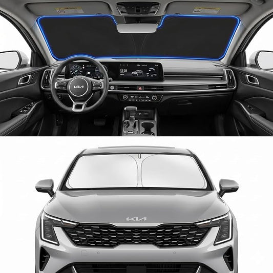 Custom Fit Windshield Sun Shade for Kia K4 2025-2026 | Custom Fit Windshield Cover, Blocks UV Rays, Double-Layer Heat Shield, Durable Frame, Easy Fold & Storage