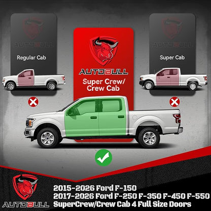 Running Boards Side Steps Compatible with 2015-2026 Ford F150 F 150, 2017-2026 Ford F250 F350 Super Duty SuperCrew/Crew Cab 4 Full Size Doors, Black Textured Aluminum Nerf Bars