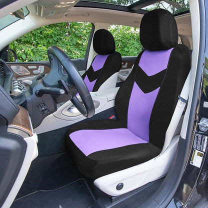 Universal Fit Chevron Flat Cloth Car Seat Covers Full Set - Purple
