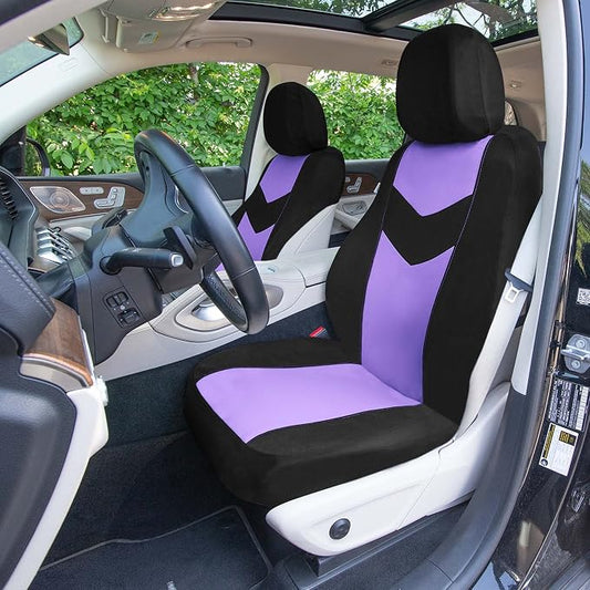 Universal Fit Chevron Flat Cloth Car Seat Covers Full Set - Purple