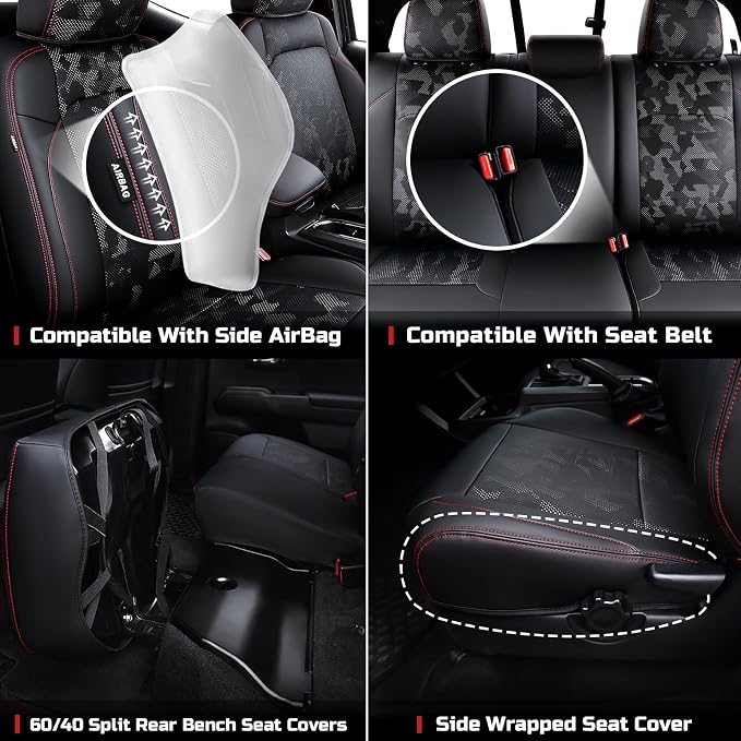 Carlimeki Leather Seat Covers Custom Fit for Tacoma Gen 3rd (2016-2023) Double & Crew Cab, for SR, SR5, Limited, TRD Pro, TRD Sport, TRD Off-Road, Trail Special Edition - Fully Covered