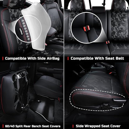 Carlimeki Leather Seat Covers Custom Fit for Tacoma Gen 3rd (2016-2023) Double & Crew Cab, for SR, SR5, Limited, TRD Pro, TRD Sport, TRD Off-Road, Trail Special Edition - Fully Covered