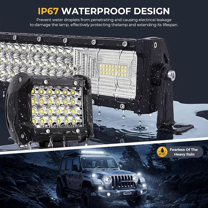 LED Light Bar for Truck - 32 inch Light Bar and 4 Inch Led Pods Flood Spot Combo Beam Tractor Work Lights Super Bright Off Road Driving Lights with Wiring Harness for UTV ATV Boat