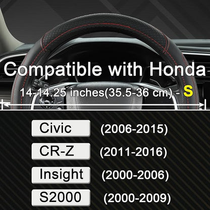 West Llama Customized Auto Car Steering Wheel Cover for Honda Civic, CR-Z, Insight, S2000, 14-14.25inch(Black+Red-Small Size)