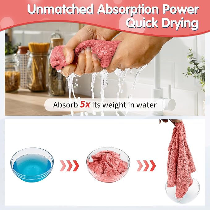 FIXSMITH Red Microfiber Cleaning Cloth -Pack of 12, Highly Absorbent Cleaning Rags, 16"X12" All Purpose Cleaning Towels for Housekeeping, Kitchen, Car, Lint Free and Reusable Microfiber Towels