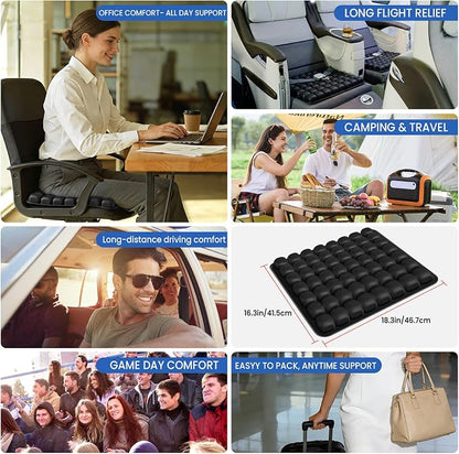 JUMPOW Inflatable Seat Cushion for Travel & Office Chairs, Pressure Relief Air Travel Cushion with Pump for Long Sitting, Car Seats, Airplane Travel Seat Cushion, Portable & Comfortable