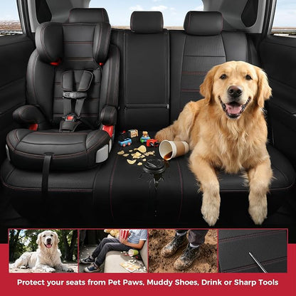 FREESOO RAV4 Seat Covers Full Set Custom Fit for Toyota Rav4(Only Hybrid) 2019 2020 2021 2022 2023 2024 2025 LE/XLE/XLE Premium/Limited, Faux Leather Car Seat Cover, Airbag Compatible, Black Red
