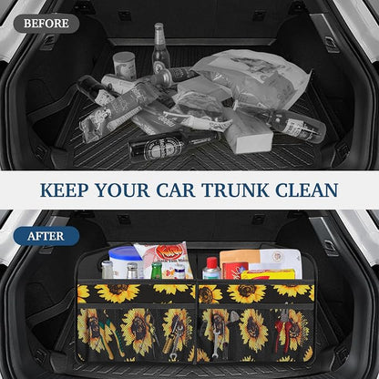 Femuar Car Trunk Organizer, Car Storage Organizer with Large Capacity Waterproof Collapsible Trunk Organizer for Car Suv/Jeep/Sedan (Sunflower, Standard)