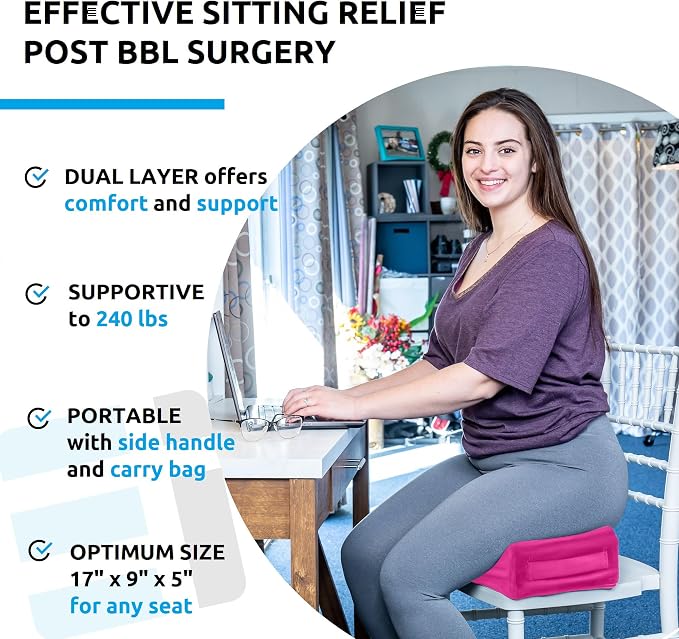 BBL Pillow After Surgery for Sitting - Brazilian Butt Lift Recovery Must Haves, Butt Pillow for Sitting After Surgery, Pain & Pressure Relief for Home, Office, Driving, BBL Supplies & Accessories Pink