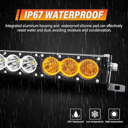 AUXTINGS 17 inch Single Row Dual Color LED Light Bar 90W Off Road Light Bar White Amber Combo LED Work Light Truck UTV 4x4 Cars SUVs ATVs Boats Fog Driving Light with Wiring Harness kit