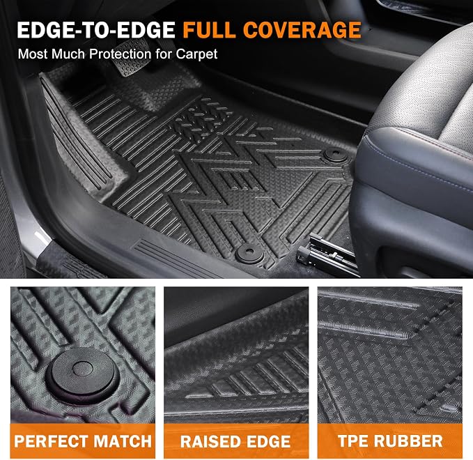 KUST Floor Mats for 2025-2026 Chevy Equinox/GMC Terrain Accessories (Gas Only), All Weather Car Mats with Backrest Mat & Cargo Trunk Liner & Door Sill Protector, TPE Rubber, Raised Edge, Full Set