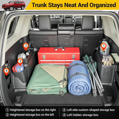 Rear Trunk Organizer for 2010-2024 Toyota 4Runner 5-Seat 2nd Row Accessories, Storage Bin Trunk Side Storage Box Cargo Tray for 10-24 4 Runner(4Pcs Trunk Organizer,Not for 7-Seat)