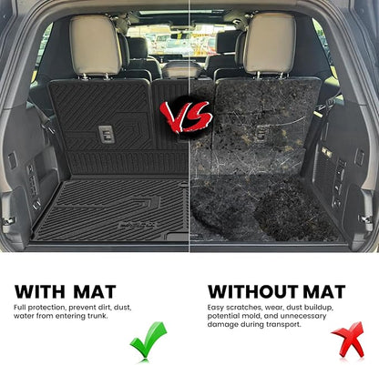 LASFIT Floor Mat with Backrest Mat Ford Expedition Max & Lincoln Navigator L 2025 2026 2027(fit 7 and 8 Seats),Costom Fit All Weather Protection TPE Easy Clean Cargo Liners,4pcs,Black