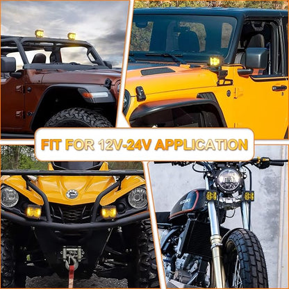 MOVOTOR Amber Side Shooter LED Pods Solid Strobe Lights for Truck ATV 4X4 | IP68 Waterproof,Combo Beam + Amber Side Shooter,Solid(DRL/Turn) & Strobe(Warning),Alum Housing,Fit Jeep/SUV/UTV