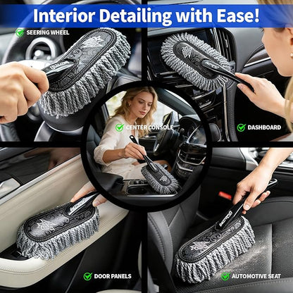 Flash Dog Car Duster Exterior Scratch Free, Waterless Cleaning Brush for Car Truck RV Boat, Gifts for Men Women, Storage Bag & Air Freshener - Extendable Microfiber Duster & Mini Interior Brush