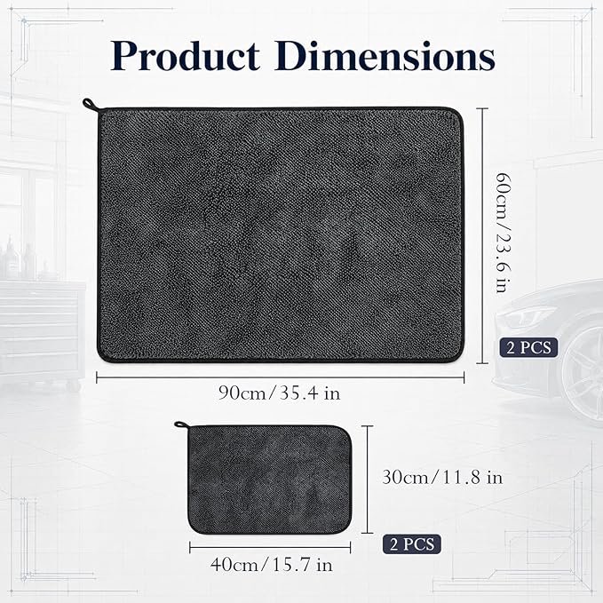 4 Pcs Car Drying Towel Set, 35.4 x 23.6 in & 15.7 x 11.8 in Microfiber Drying Towels, Thick Twisted-Loop Highly Absorbent Quick Dry Cloth for Car Wash, Detailing, Home & RV Use, Gray