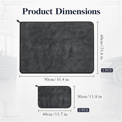 4 Pcs Car Drying Towel Set, 35.4 x 23.6 in & 15.7 x 11.8 in Microfiber Drying Towels, Thick Twisted-Loop Highly Absorbent Quick Dry Cloth for Car Wash, Detailing, Home & RV Use, Gray
