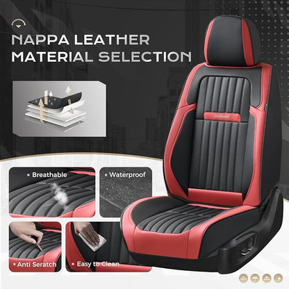 Coverado Car Seat Covers Full Set, Seat Covers for Cars, Car Seat Cover, Car Seat Protector, Leather Car Seat Cushion, Waterproof Car Seat Covers Front Seats and Back Fit for Most Cars(Red&Black)