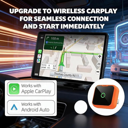 2-in-1 Wireless CarPlay Android Auto Adapter, Plug & Play Wired to Wireless Converter for iPhone Android, Fast Auto Connect,Stable,OTA Update, Ultra Compact (Orange)