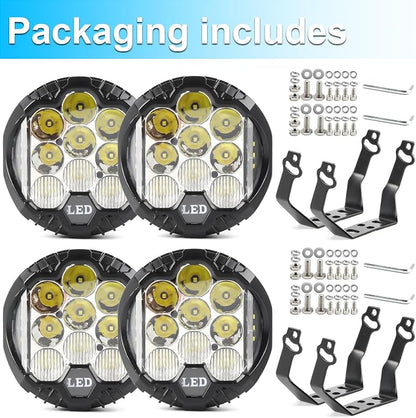 LIGBT 4PCS 7 Inch Amber Round LED Offroad Lights 90W Amber Yellow Off Road Light Fog Lights Driving lightsWaterproof Light Pods for Pickup Trucks 4x4 SUV ATV UTV