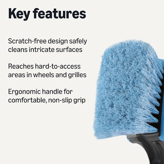 Amazon Basics Wheel Brush for Car Detailing, Scratch-Free Wheel Brush with Ergonomic Non-Slip Handle, Blue